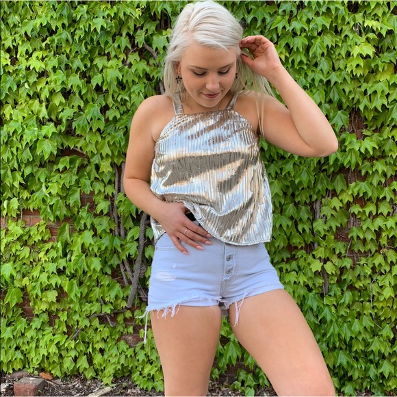 Anthropologie Maeve Gold Metallic Trendy Tank - Picture 4 of 7